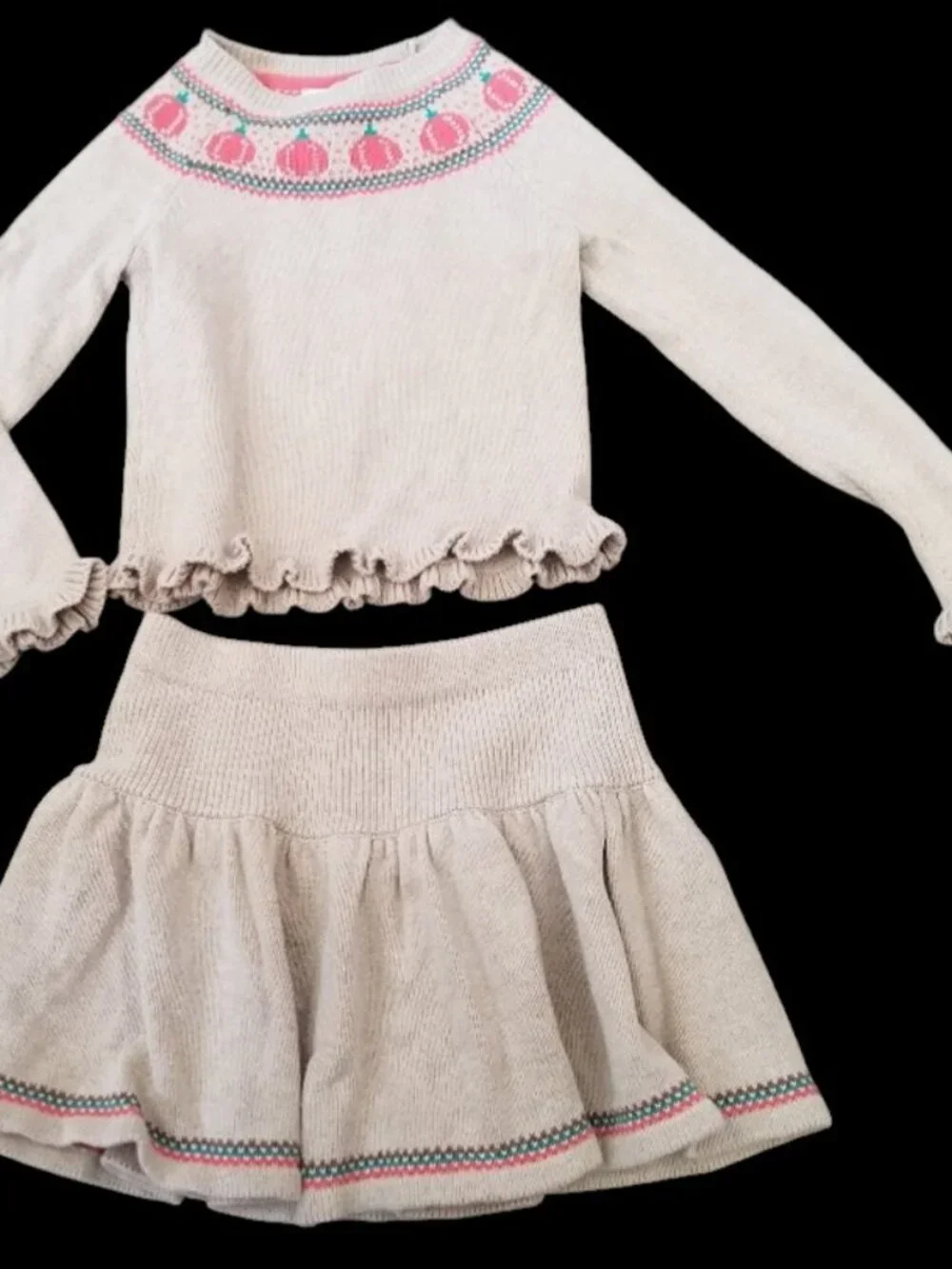 CYNTHIA ROWLEY Tan Fall Themed Knit Skirt Set Girls Size 5-6